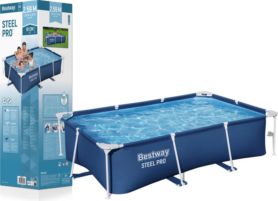 LEAN Záhradný rámový bazén obdĺžnikový modrý 259 x 170 x 61 cm Bestway 56403