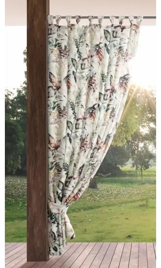Vonkajší vodeodolný záves do altánku  - biely s motívom farebných listov Šírka: 155 cm | Dĺžka: 220 cm