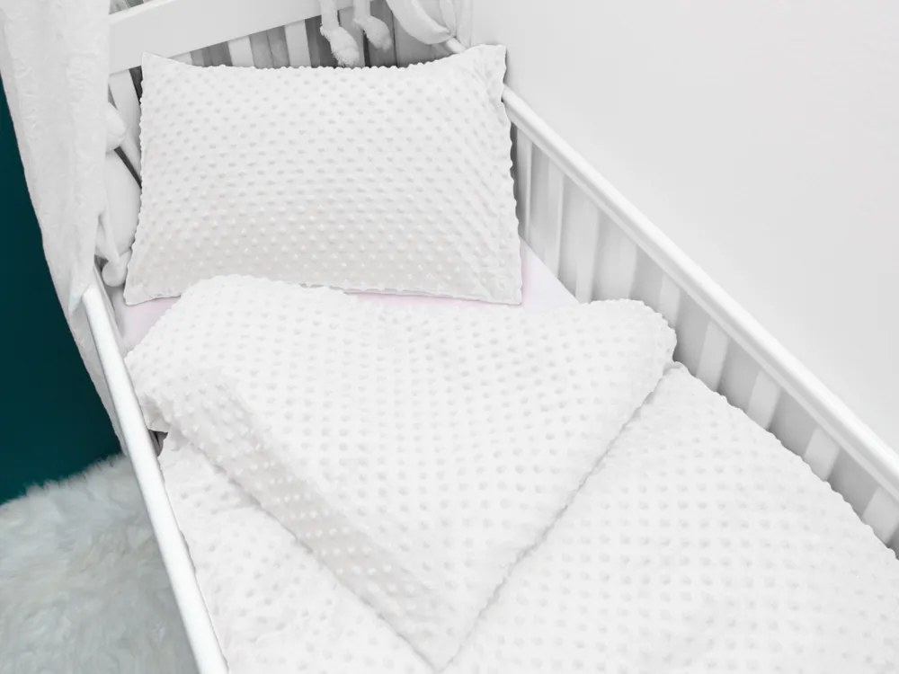 Biante Detské posteľné obliečky do postieľky Minky 3D bodky MKP-016 Krémovo biele Do postieľky 90x140 a 50x70 cm