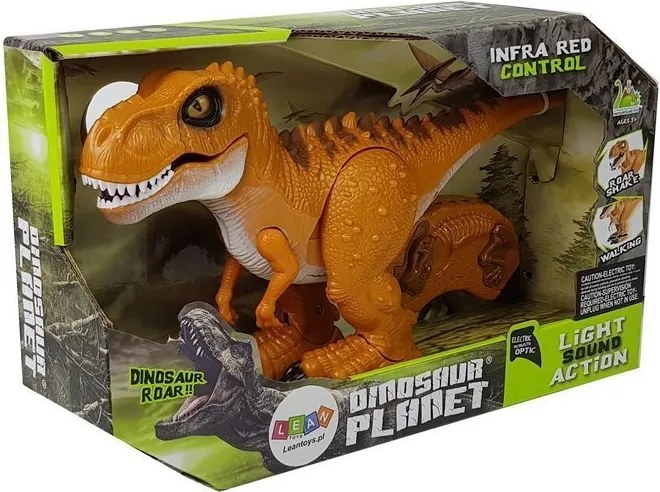 LEAN Toys Diaľkovo ovládaný dinosaurus R/C, hnedý, so zvukom a svetlom, tyranosaurus