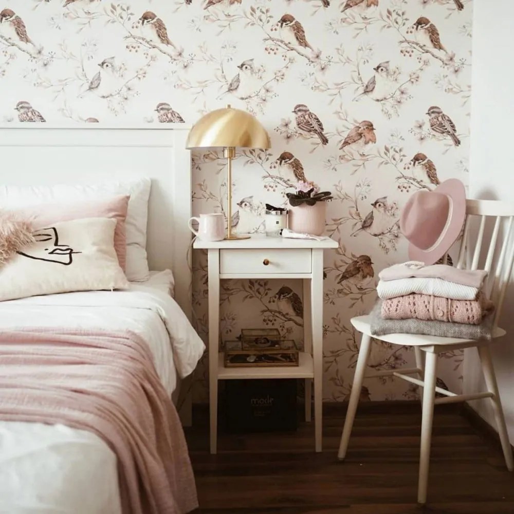 Tapeta vtáky bielo-šedá 280x50 cm