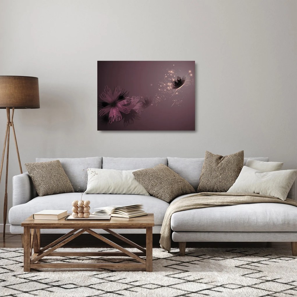 Sklenený obraz kvetu s motýľom (70x50 cm)