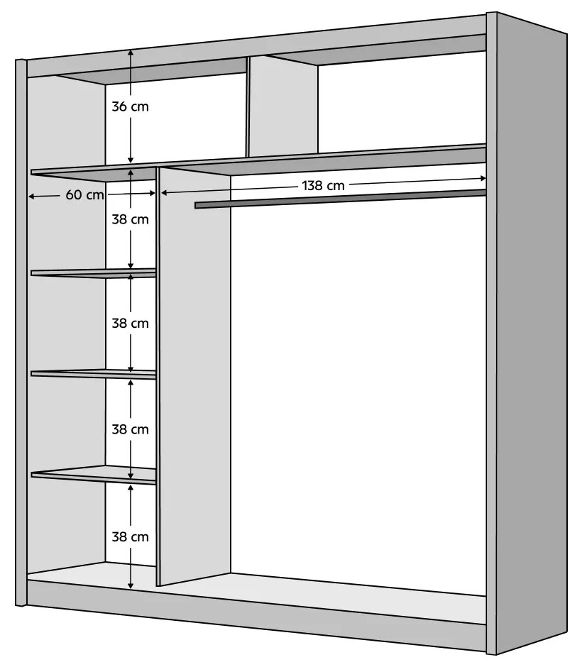 Kondela Skriňa s posuvnými dverami, biela/dub craft, 203x215 cm, LADDER