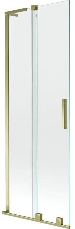 Mexen Velar L, 2-krídlová posuvná vaňová zástena 75 x 150 cm, 8mm číre sklo, zlatý lesklý profil, 896-075-003-01-50