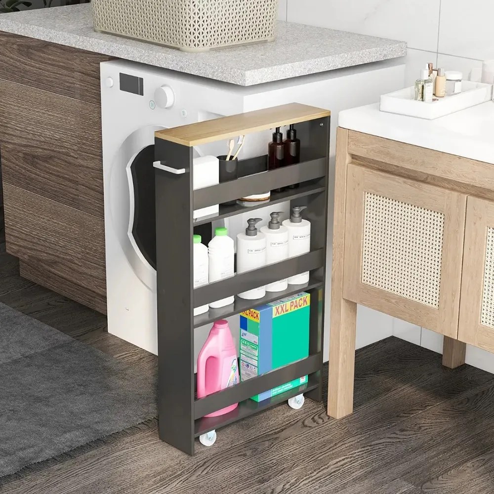 4-podlažná úložná jednotka s otvorenými policami, šedá