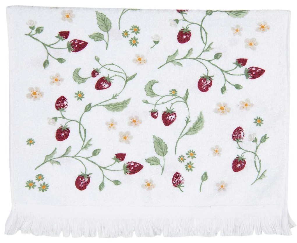 Biely kuchynský froté uterák s jahodkami - 40 * 66 cm