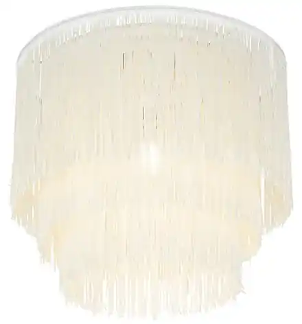 Orientálne stropné svietidlo zlaté krémové tienidlo s strapcami - Franxa |  BIANO