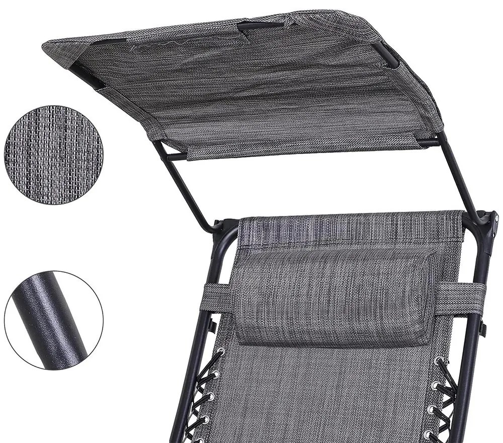 Zero gravity stolička s markízou a držiakom na pohár, 2 ks, viac farieb, sivá