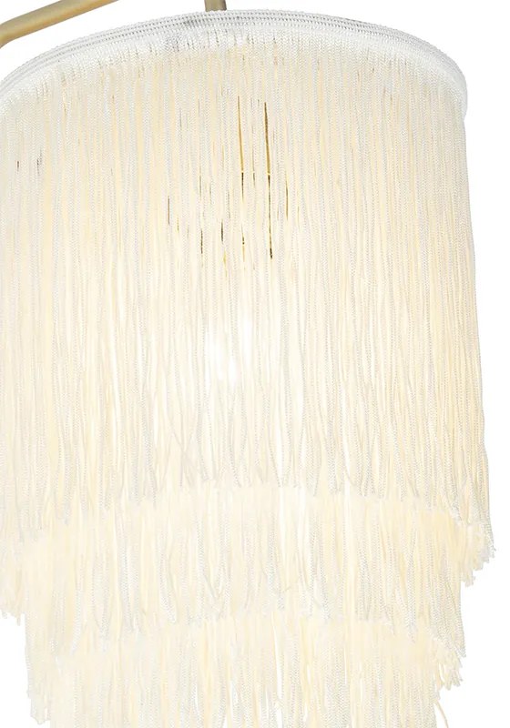 Orientálna nástenná lampa zlatá s krémovým tienidlom s strapcami - Franxa