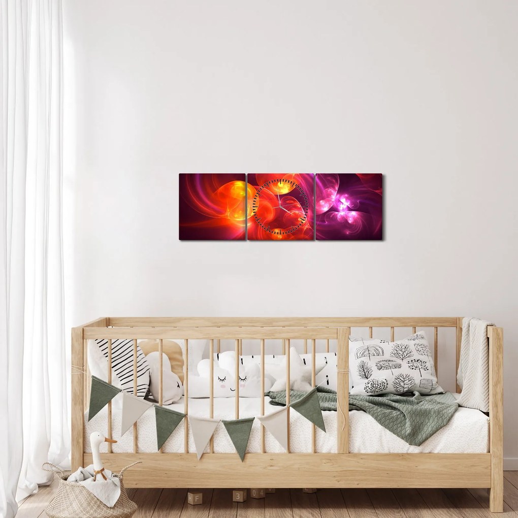 Obraz modernej abstrakcie (s hodinami) (90x30 cm)