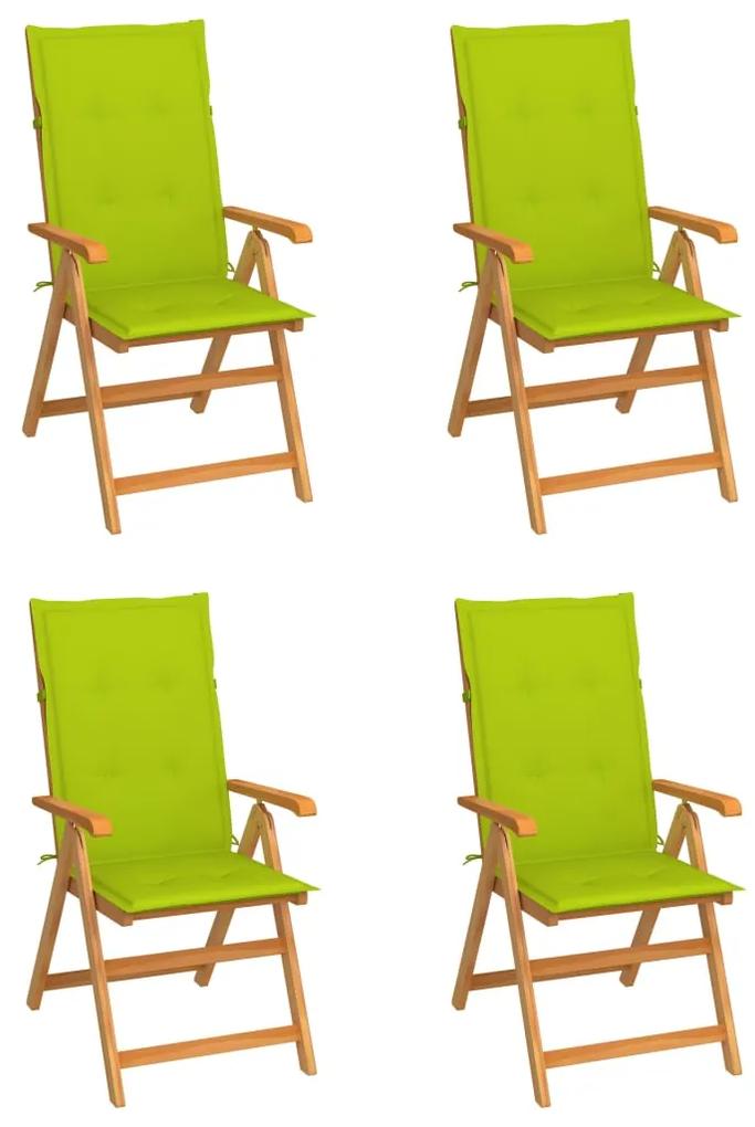 Záhradné stoličky 4 ks s jasnozelenými podložkami tíkový masív 3065541
