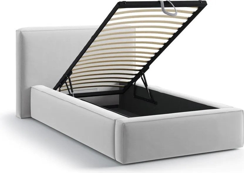 Čalúnená jednolôžková posteľ s úložným priestorom s roštom 90x200 cm v striebornej farbe Jodie – Micadoni