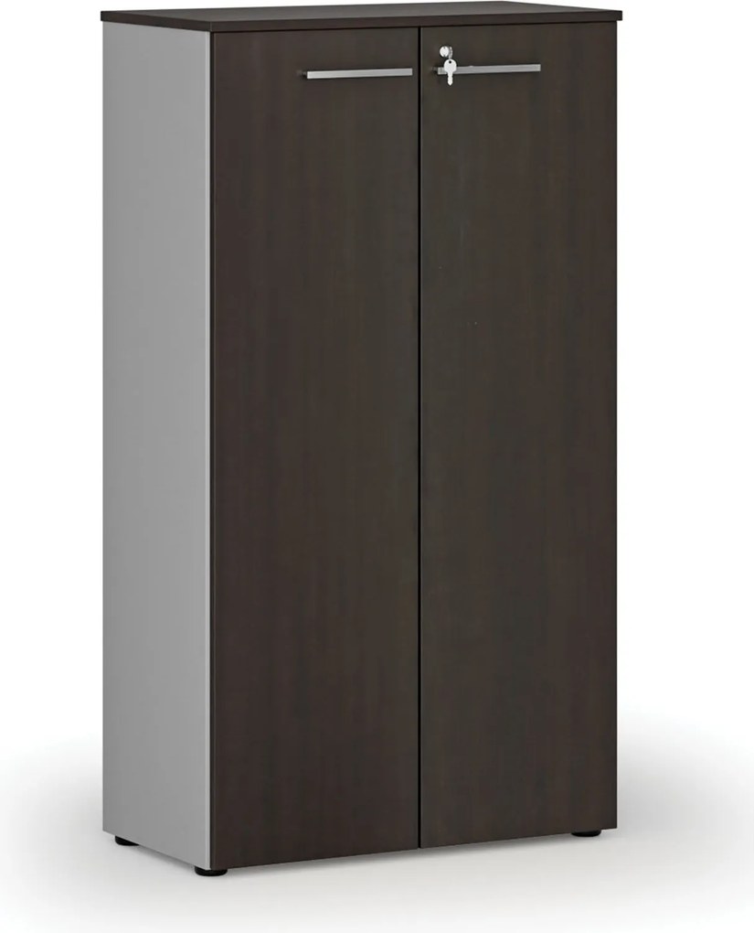 Kancelárska skriňa s dverami PRIMO GRAY, 800 x 420 x 1434 mm, sivá/wenge