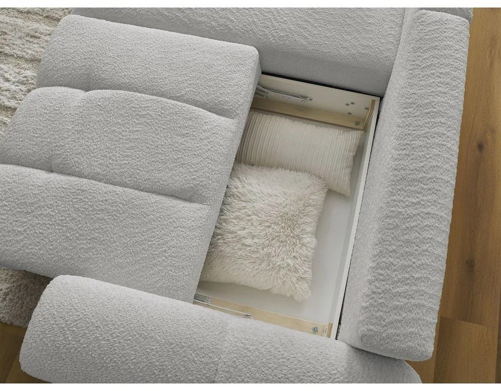 Svetlosivá rozkladacia/s úložným priestorom rohová pohovka z textílie buklé (ľavý roh/s leňoškou) Roxelane – Bobochic Paris