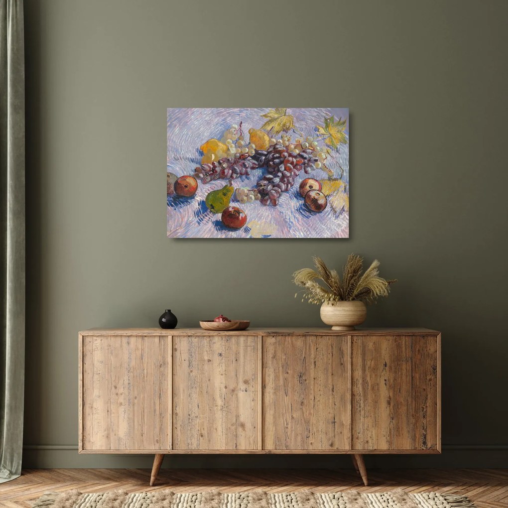 Sklenený obraz - Vincent van Gogh, Grapes, Lemons, Pears, and Apples, reprodukcia (70x50 cm)