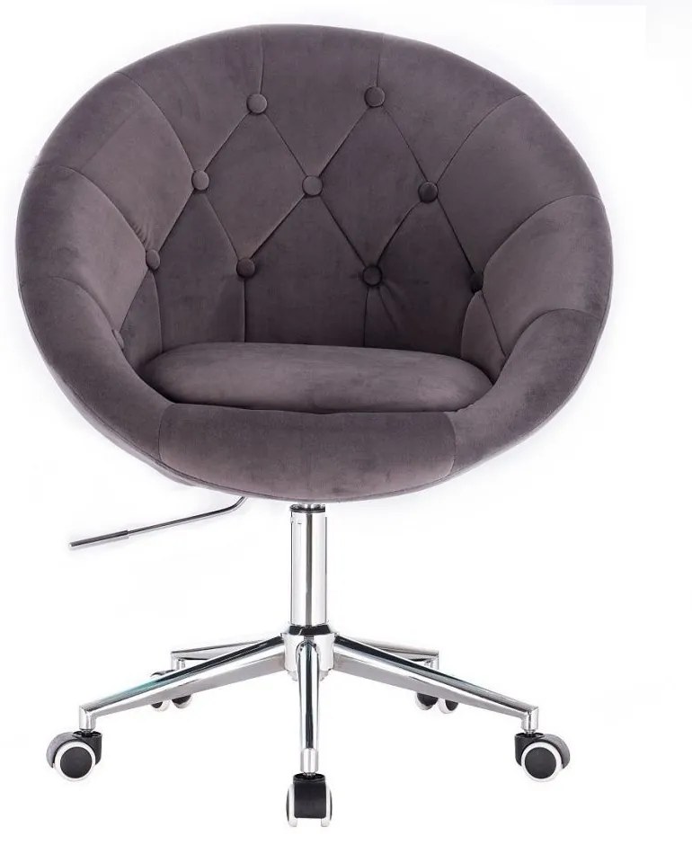 LuxuryForm DESIGN Kreslo VERA VELUR na striebornej podstave s kolieskami - tmavo šedé