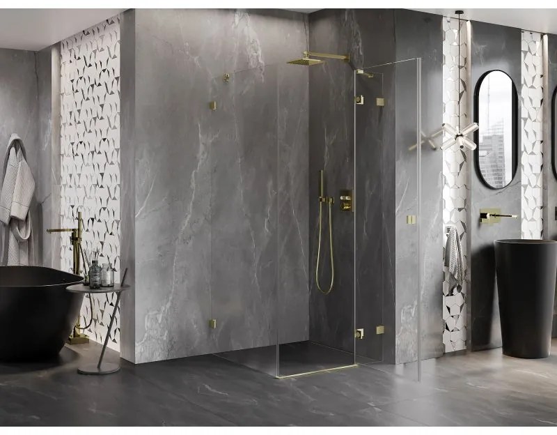 Mexen Lunar, 1-krídlový sprchový kút, pravý, 70 x 70 cm, 8mm číre sklo, zlatý profil, 834-070-070-55-00-P