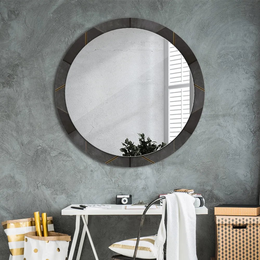 Okrúhle ozdobné zrkadlo na stenu Sivé trojuholníky fi 100 cm