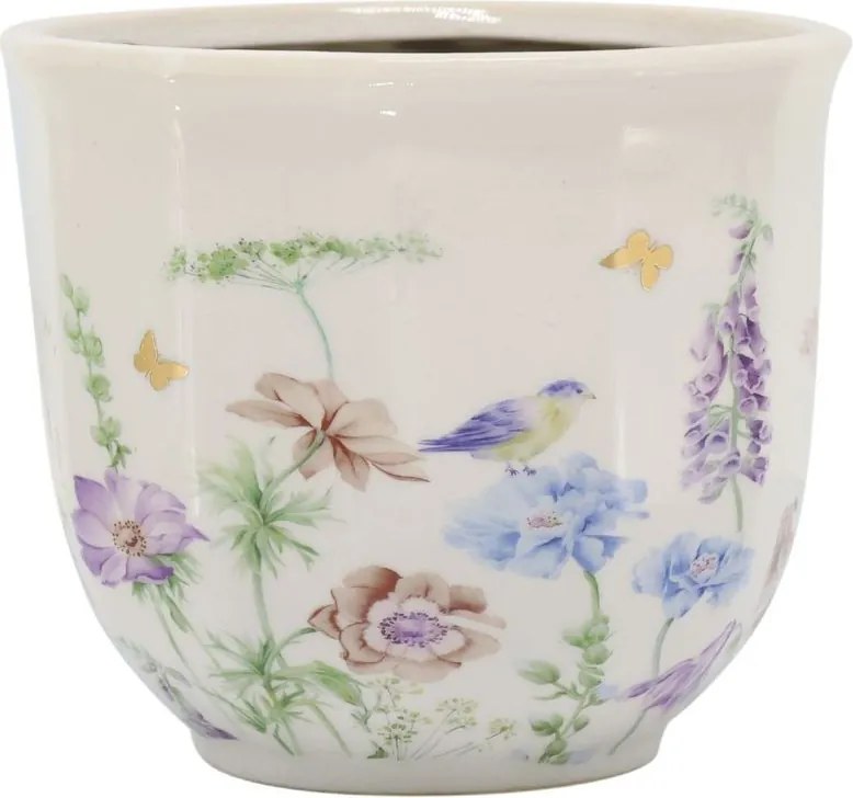 Krémový antik keramický kvetináč s kvetmi Papillon Blossom - Ø 14*12 cm