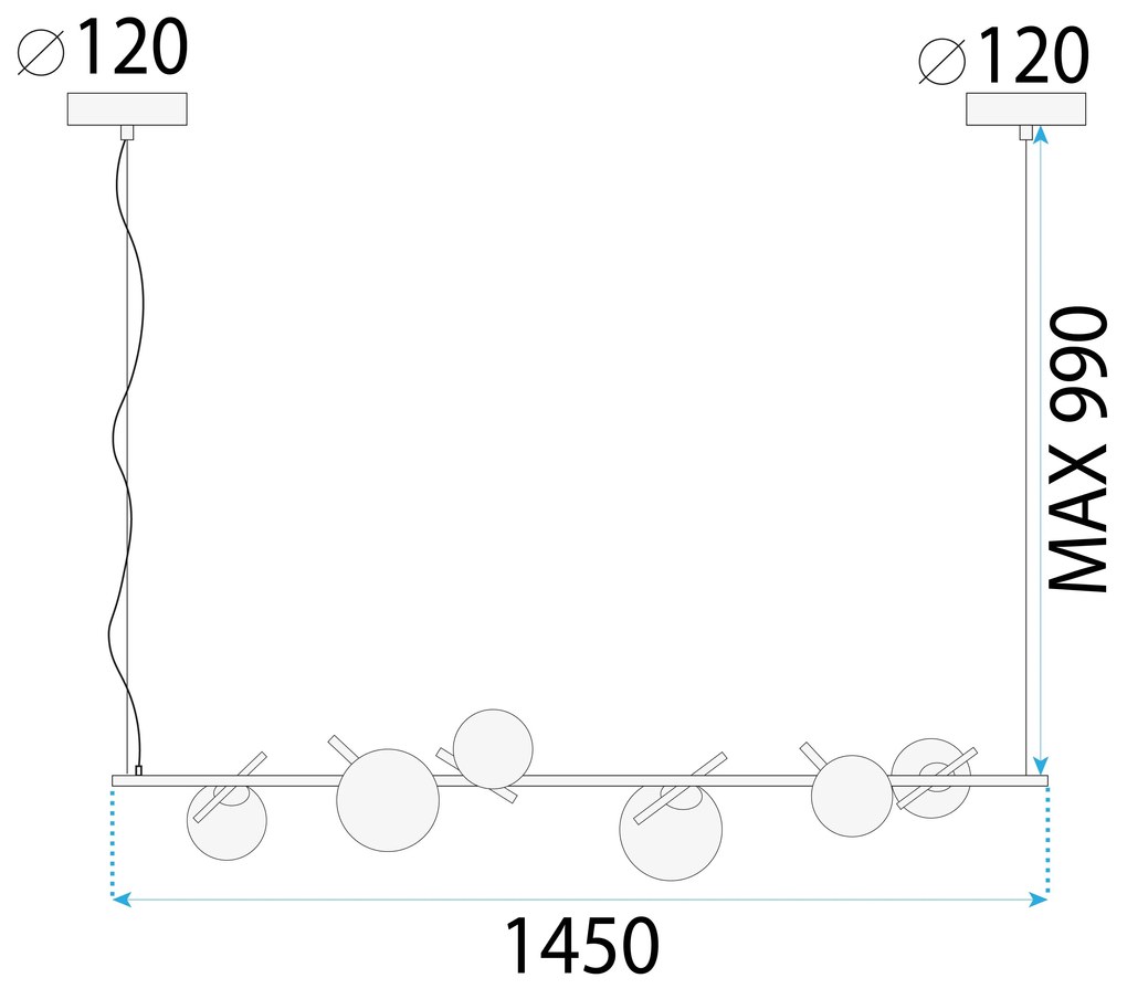 Toolight Toolight, stropné svietidlo 145cm 6xG9 APP1664-6CP, zlatá-biela, OSW-05705
