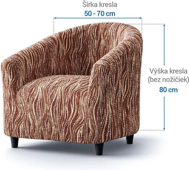 Bielastické poťahy UNIVERSO NOVÉ žíhané hnedé klubové kreslo (š. 50 - 70 cm)