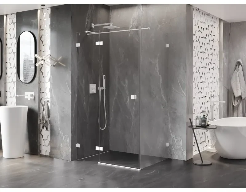 Mexen Lunar T, sklápací sprchový kút ľavý 110 x 90 cm, 8mm číre sklo, biely profil, 834T-110-090-20-00-L
