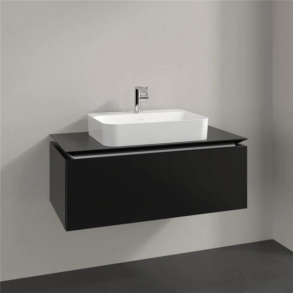 VILLEROY &amp; BOCH Legato závesná skrinka pod umývadlo na dosku (umývadlo v strede), 1 zásuvka, 1000 x 500 x 380 mm, Black Matt Lacquer, B75500PD