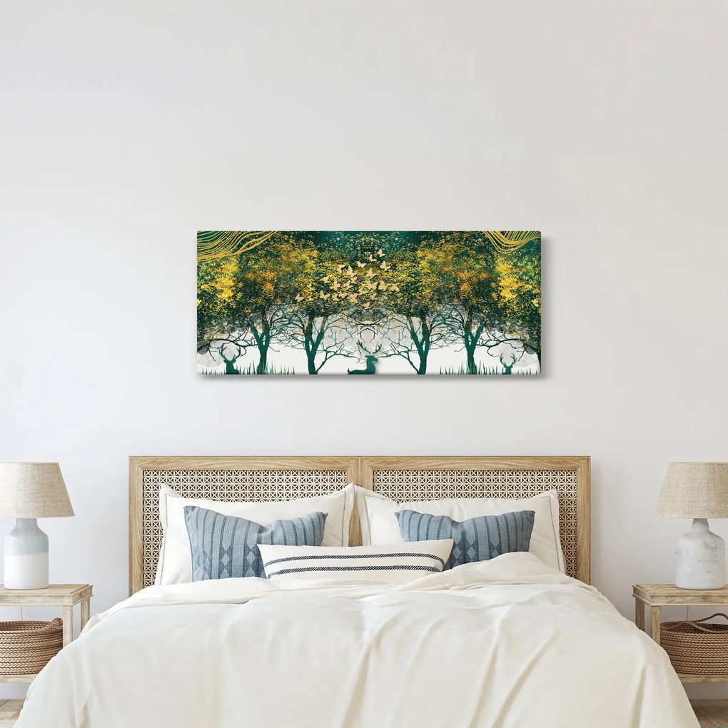 Obraz - Jelene v zelenom lese (120x50 cm)