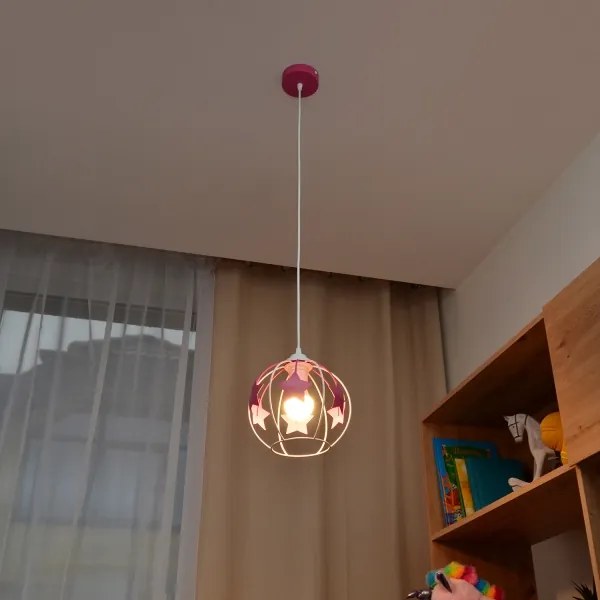Detský luster na lanku STARS 1xE27/15W/230V ružová/biela
