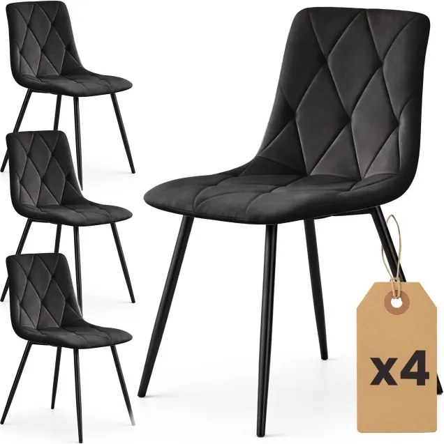 Sada štyroch jedálenských stoličiek MILO zamatové, čierne / čierne nohy (4 ks)
