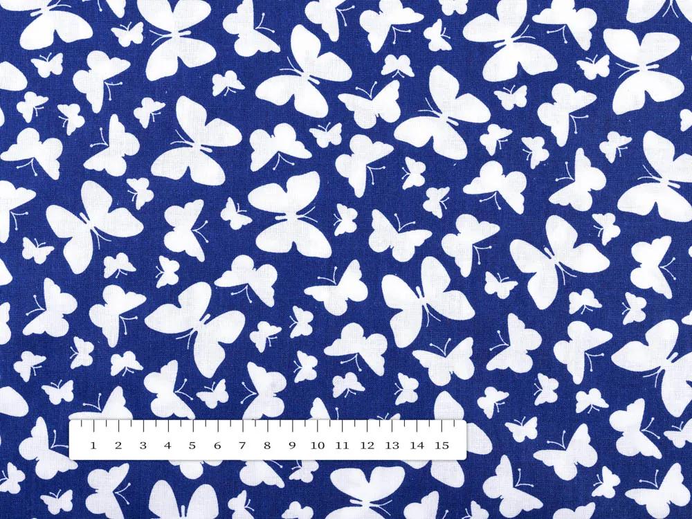Biante Bavlnený okrúhly obrus Sandra SA-376 Biele motýliky na modrom Ø 110 cm