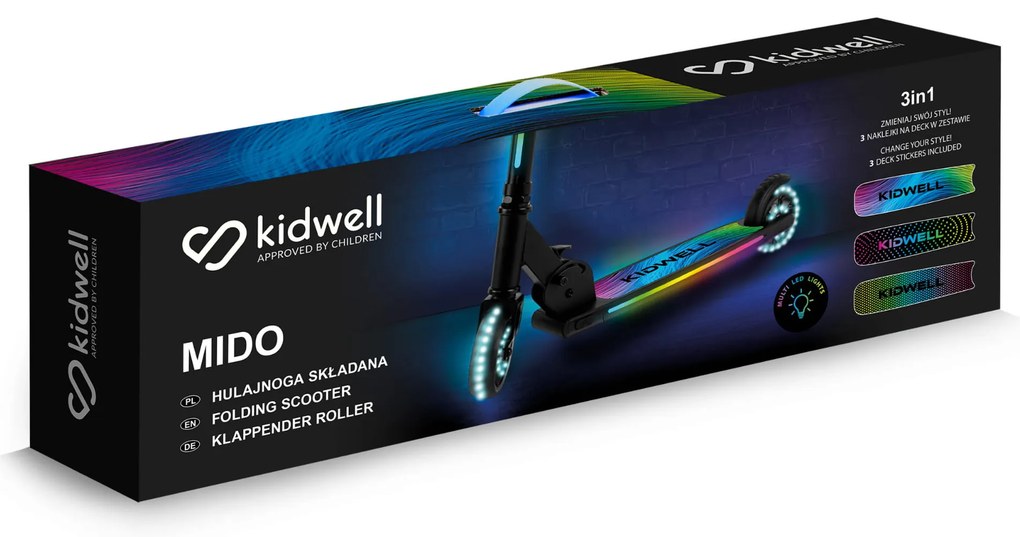 Kidwell Skladacia detská kolobežka MIDO s LED osvetlením, 120 mm kolesá, ABEC-7