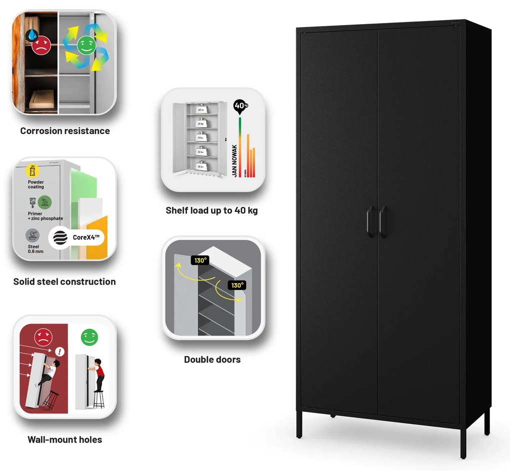 Čierna šatníková skriňa FLAVIO Modern 800 x 1850 x 450 mm