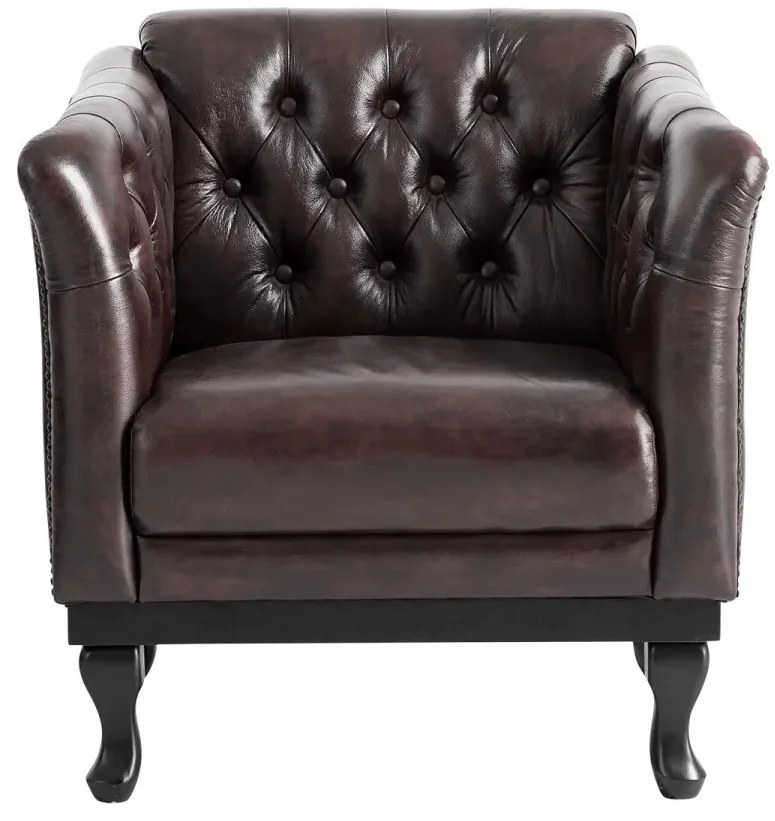 furniture-nabytek.cz - Masivní křeslo Chesterfield Dover z pravé kůže, hnědé