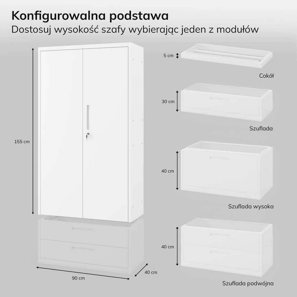 Modulárna kovová skriňa s policami na podstavci, biela, 1600x900x400 mm: MEGAN