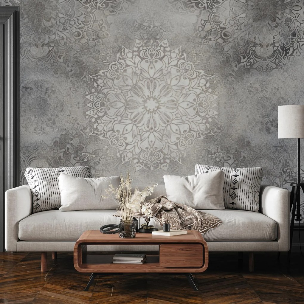 Fototapeta - Šedý vzor s mandalou (147x102 cm)