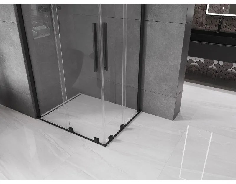 Mexen Velar Duo, sprchový kút s posuvnými dverami 90(dvere) x 80(dvere) cm, 8mm číre sklo, čierny matný profil, 871-090-080-02-70