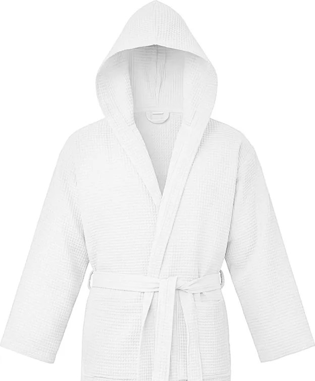 Vafľový župan s kapucňou SPAFFLE, biely Veľkosť: L/XL