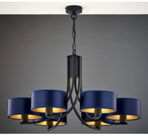 Jupiter 2102 - Luster na reťazi ARTHUR 6xE27/15W/230V modrá/čierna