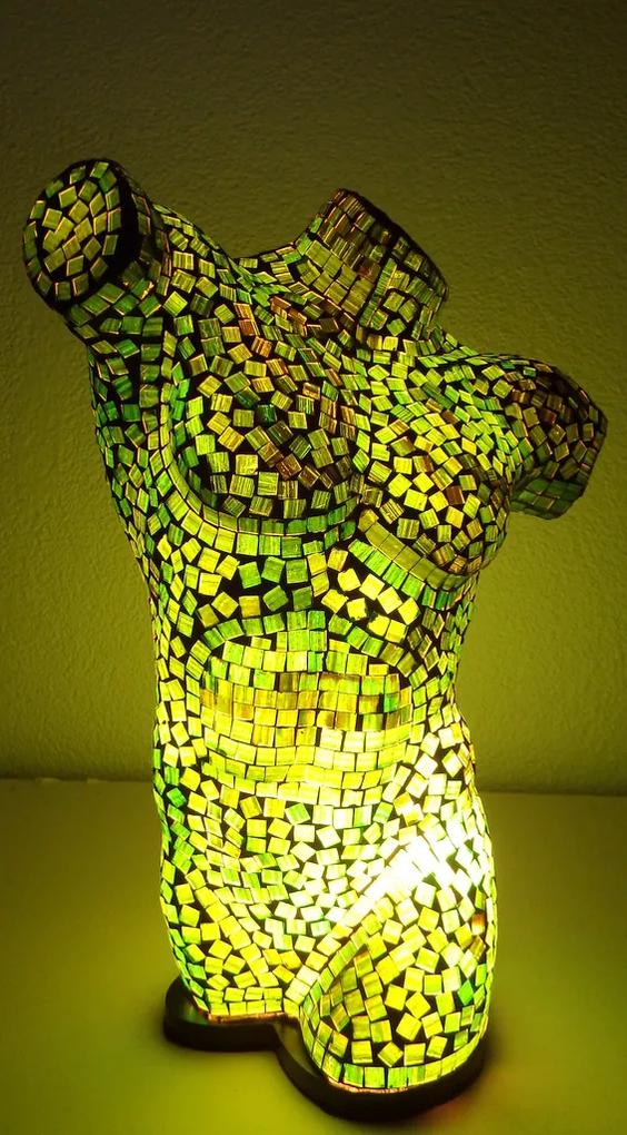 Stolná lampa zelená MEN BODY, 41 cm,  ručná práca, mozaika