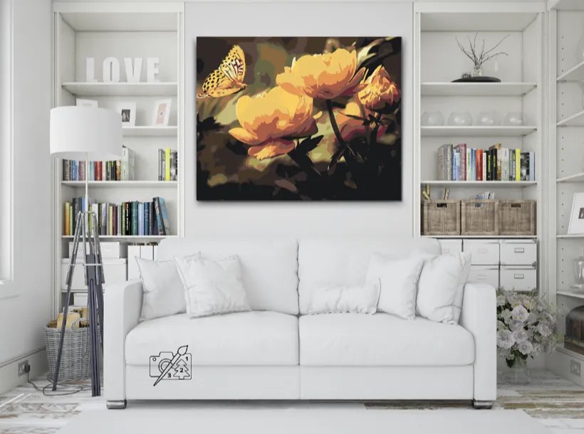 Gario Maľovanie podľa čísel Motýľ s kvetmi Rozmery: 100 x 80 cm, Rámovanie: S vnútorným rámom