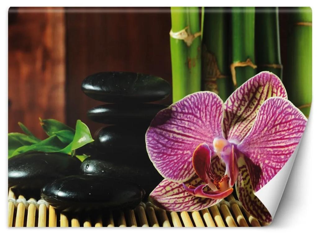 Fototapeta, Orchidej Zenové kameny a bambus - 150x105 cm