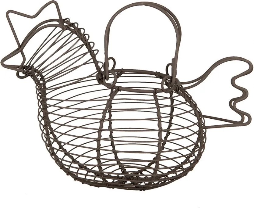 Hnedý dekoračný drôtený košík v tvare sliepočky - 23*14*17 cm