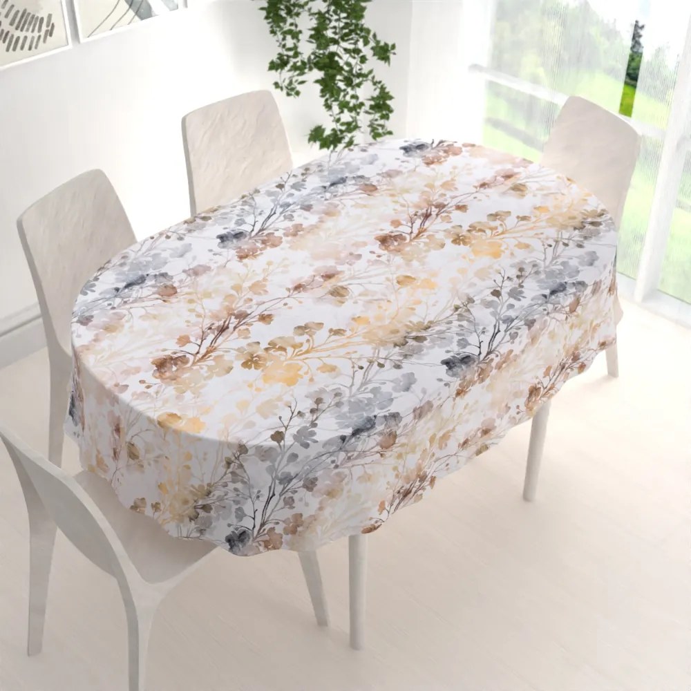Biante Zamatový oválny obrus Tamara TMR-008 Hnedé a sivé popínavé rastliny 120x160 cm