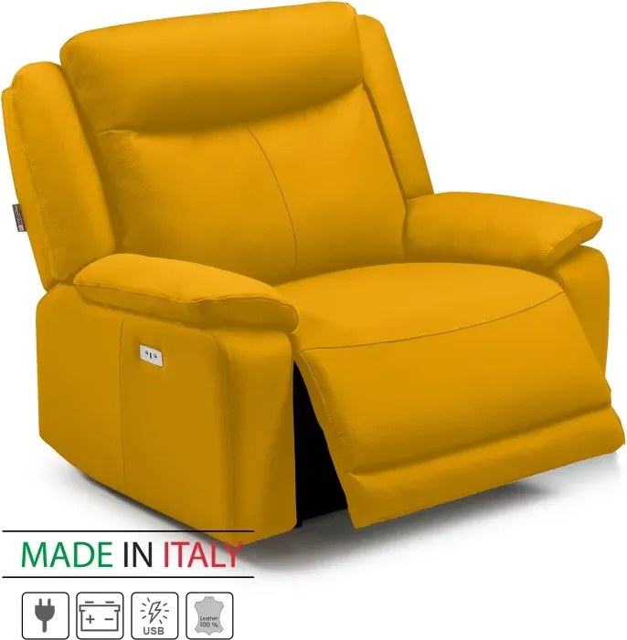 Kožené kreslo CONTINENTAL s elektrickou funkciou relax 1P, žltá (giallo 320), elektrické + aku