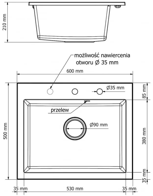 Mexen Elix, 1-korový granitový drez 600 x 500 mm, béžová, chrómový sifón, 6525601005-69