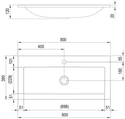 Umývadlo na skrinku RAVAK Clear liaty mramor biela 800 x 120 x 380 mm XJJ01180000