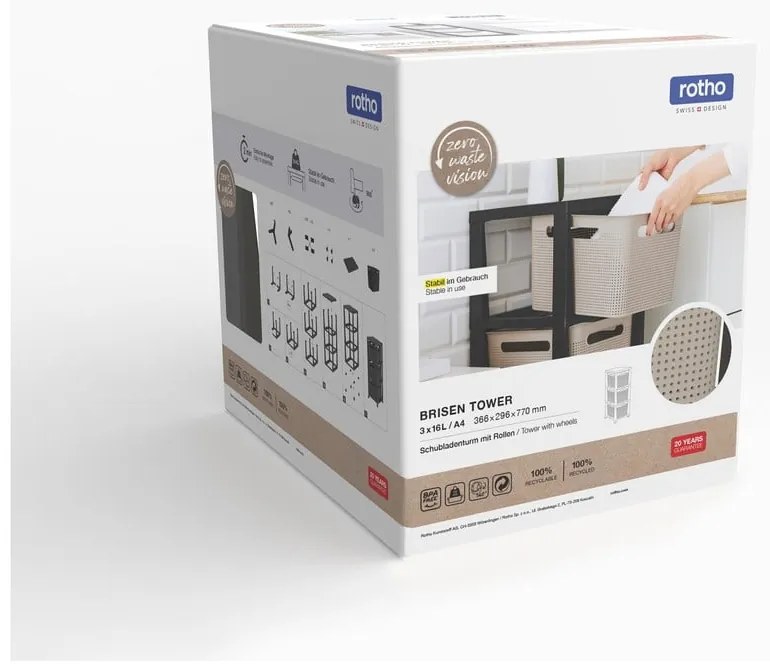 Čierno-béžový plastový pojazdný regál 30x77 cm Brisen - Rotho