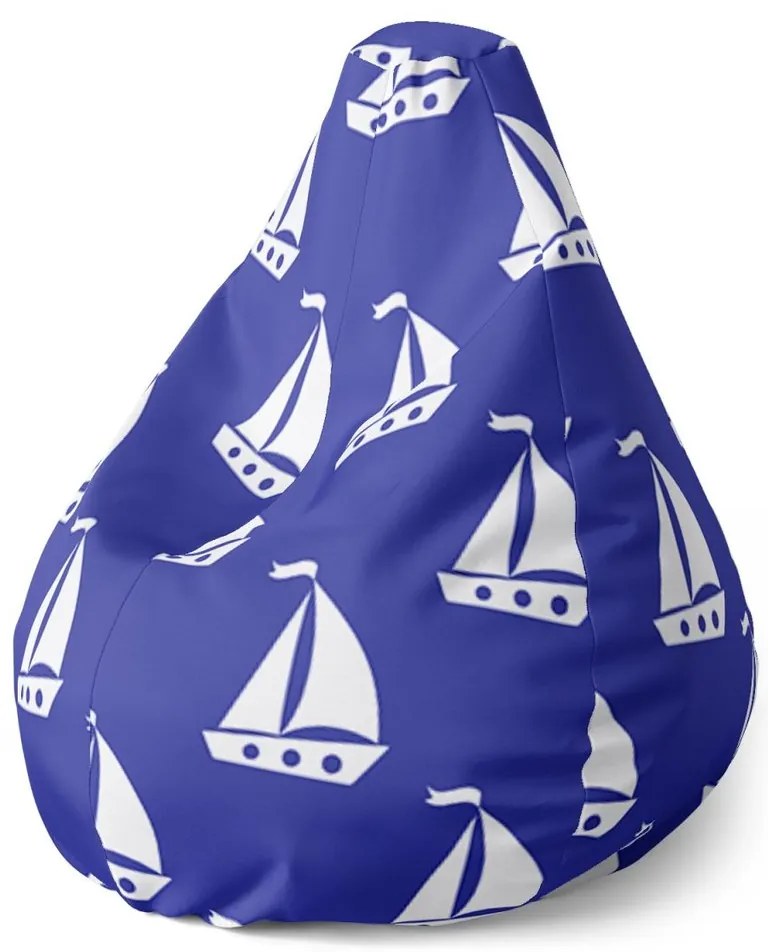Sedací vak Pear biele lode - detský, modrá / biela