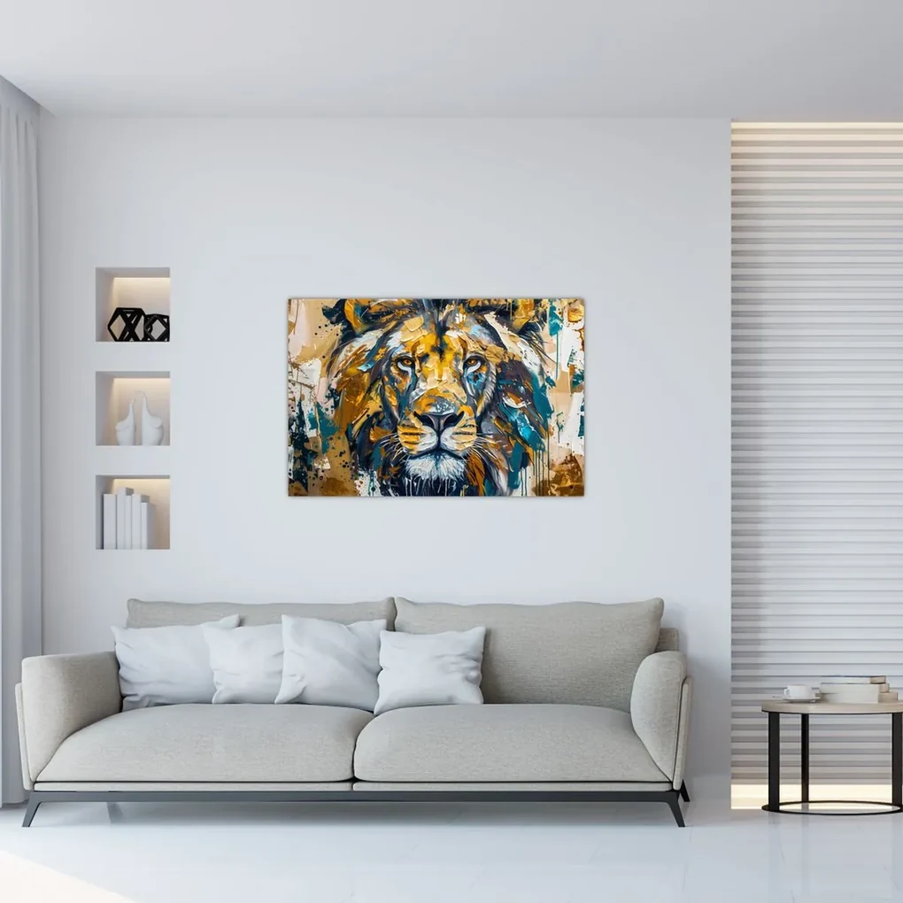 Obraz - Abstraktná olejomaľba s levom (90x60 cm)